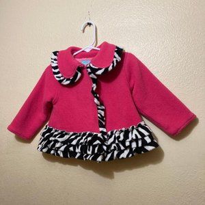 Mud Pie Baby Pink/Zebra Print Fleece Snap Button Jacket Coat Size 12-18 Months.